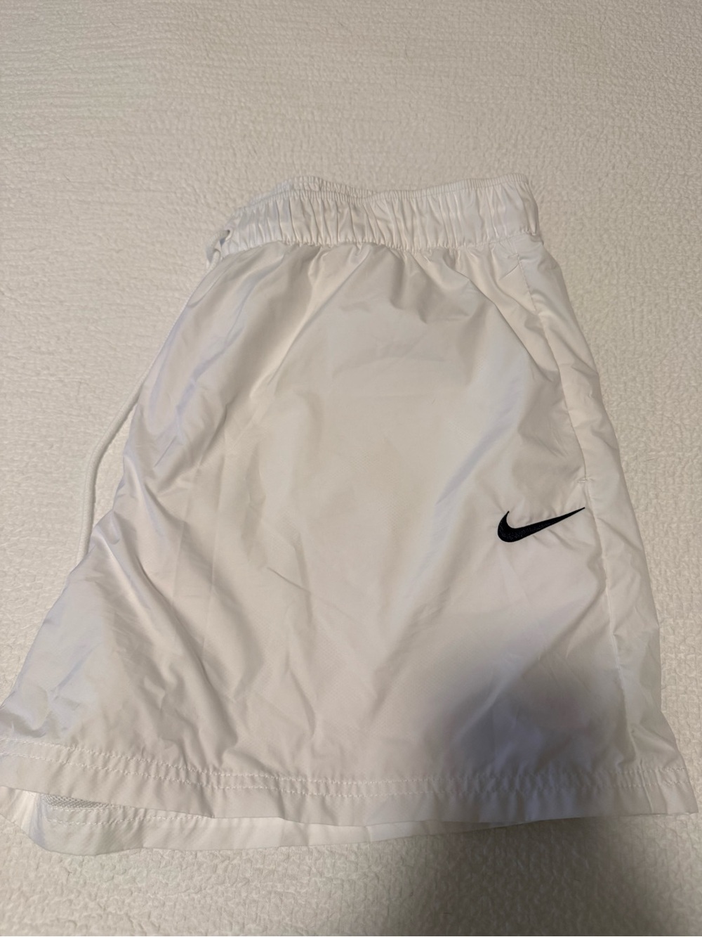 Nike White Mesh Lined Athletic Shorts with Black Swoosh Tag